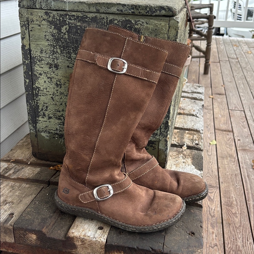 Born Kenya Brown Leather Tall Boots with Buckle